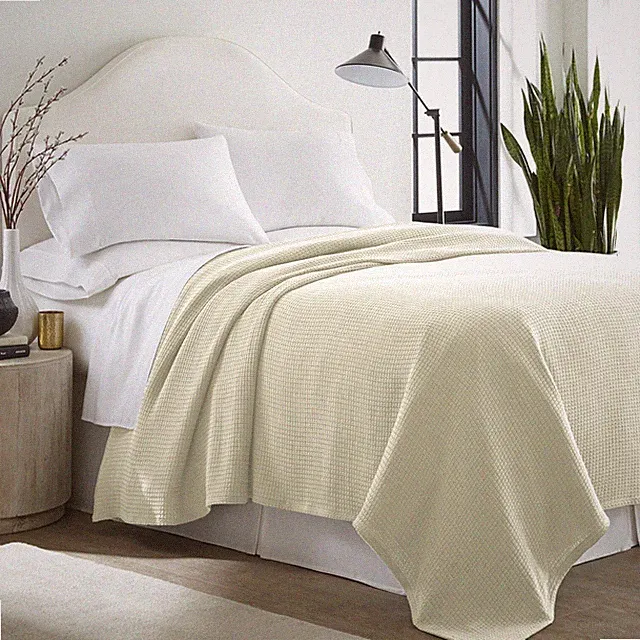 100% Cotton Blanket King Size Ivory Soft Lightweight 108 x 90 inches