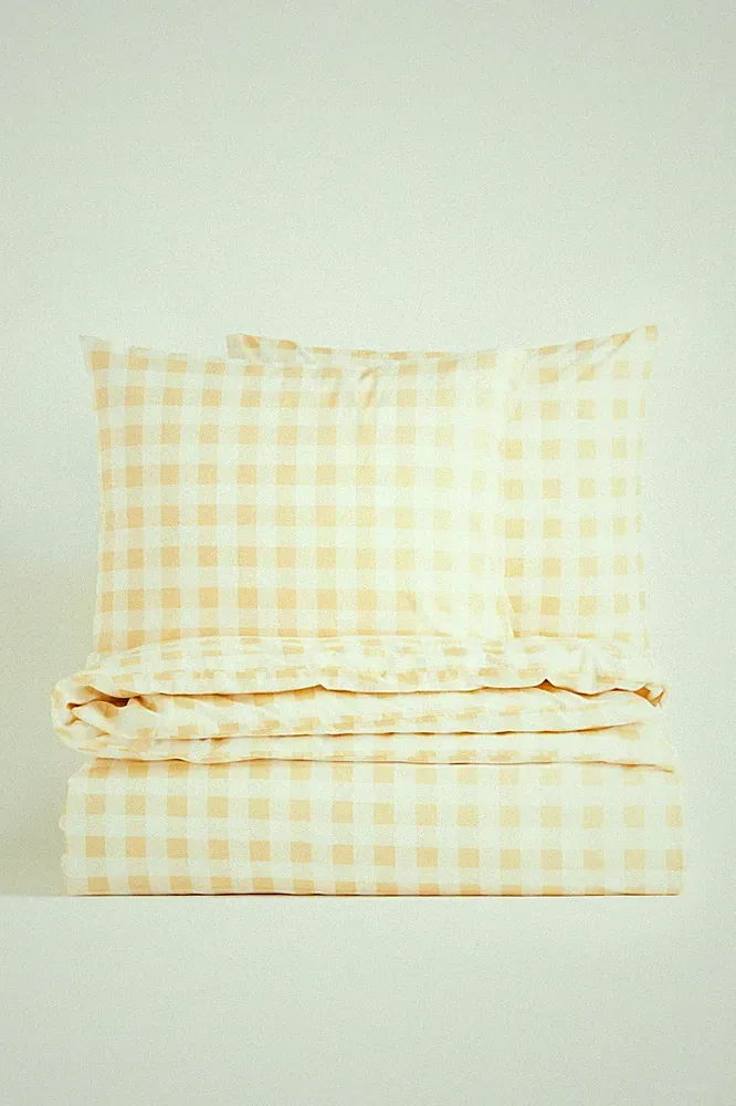 Gingham Buffalo Check Duvet Cover Pale Yellow Ivory Queen 2 Pillowcases 3p🦩