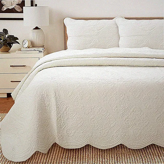 IVORY MATELASSE 100% Cotton QUILT SET : COZY MEDALLION BEAUTIFUL CHIC SHABBY