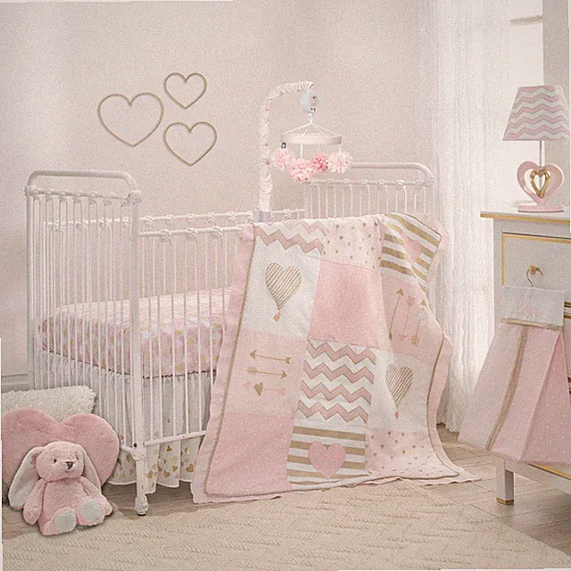 Lambs & Ivy Baby Love 4-Piece Crib Bedding Set - Pink, Gold, White, Love, Hearts