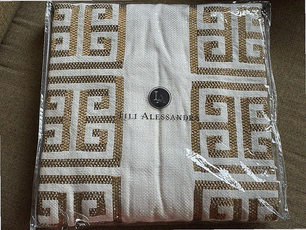 Lili Alessandra Luxury Bedding Basket Weave Guy Throw Blanket Gold Metallic NWT