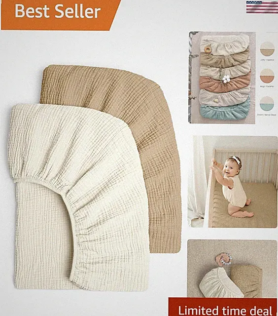 Luxurious Muslin Crib Sheets - Fitted Baby Bedding, Ivory & Hazelnut, 2 Pack