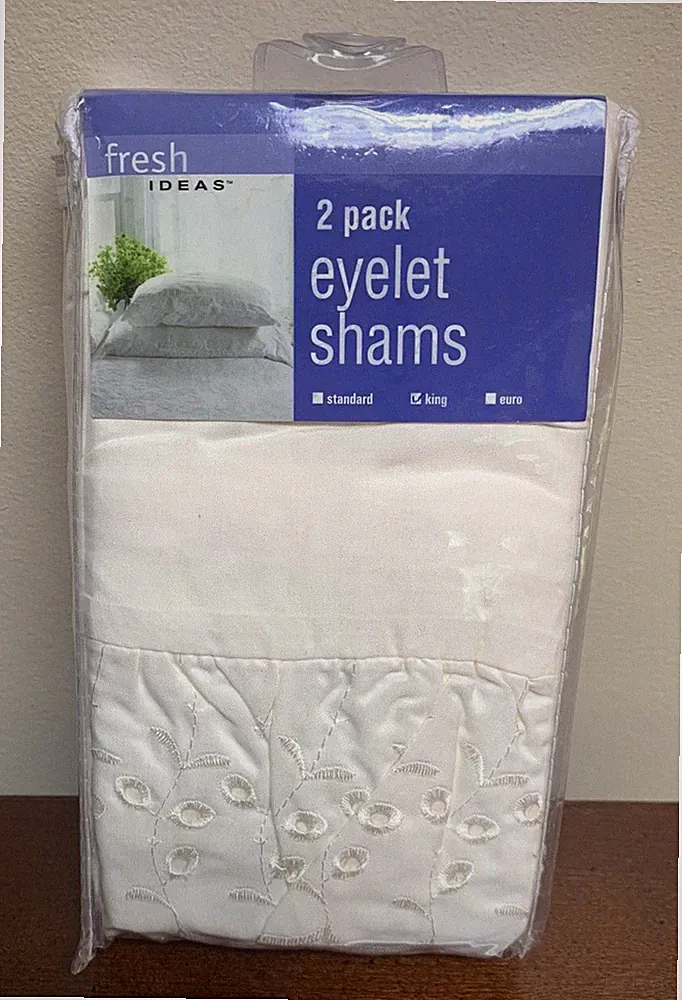 New & Sealed - Fresh Ideas Ruffled Pillow Shams King Ivory Eyelet