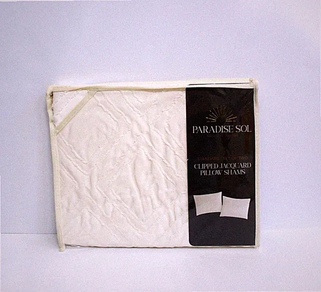 Paradise Sol Set of Two Ivory Clipped Jacquard Pillow Shams Standard Size NEW