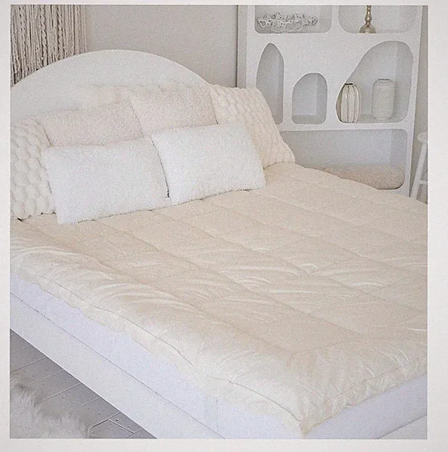 Purevana 100% Merino Wool Mattress Topper 1” Thick Cooling W/ Straps Ivory King