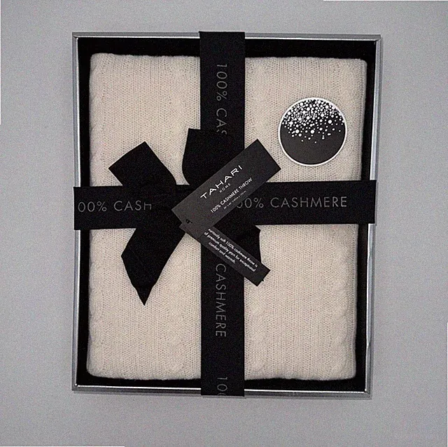Tahari Cashmere Knit Throw Blanket Ivory Off White NIB