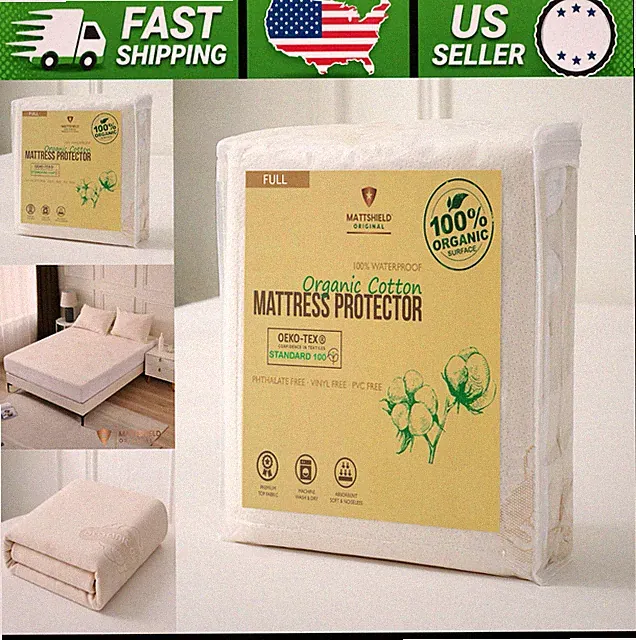 Waterproof Organic Cotton Full Mattress Protector Breathable Fitted Cover