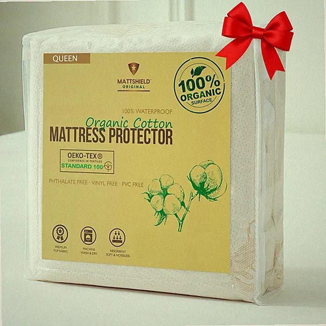 Waterproof Organic Mattress Protector Queen – Soft Organic Cotton Top – Noise...