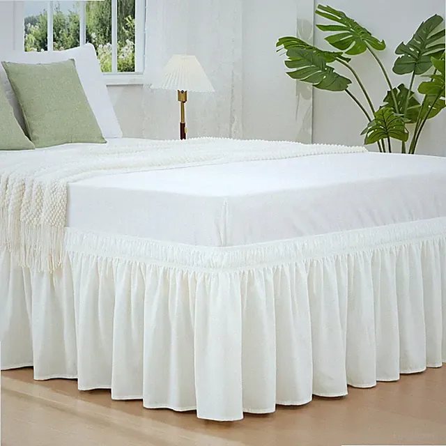Wrap Around Ivory Queen Size Bed Skirt 16 Inch Drop, Elastic Dust Ruffle Easy...